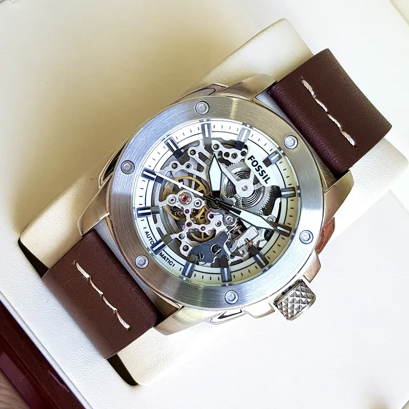 Fossil Modern Machine Automatic Skeleton Dial Brown Leather Men's Watch- ME3083